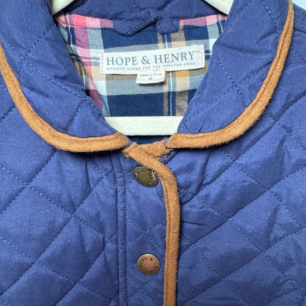 Hope & Henry Girls' Navy Quilted Riding Coat Size 8 - Picture 5 of 8